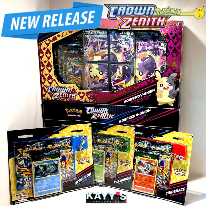 NEW RELEASE POKEMON CROWN ZENITH PIN COLLECTION, CROWN ZENITH PLAYMAT COLLECTION POKEMON TCG AVAILABLE AT KAYY'S COLLECTION