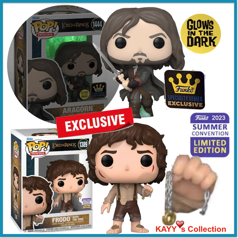 exclusive limited edtion funko pop LOTR 1339 SDCC Frodo with the Ring, Glows in the Dark Aragorn available at kayys collection montreal funko pop store